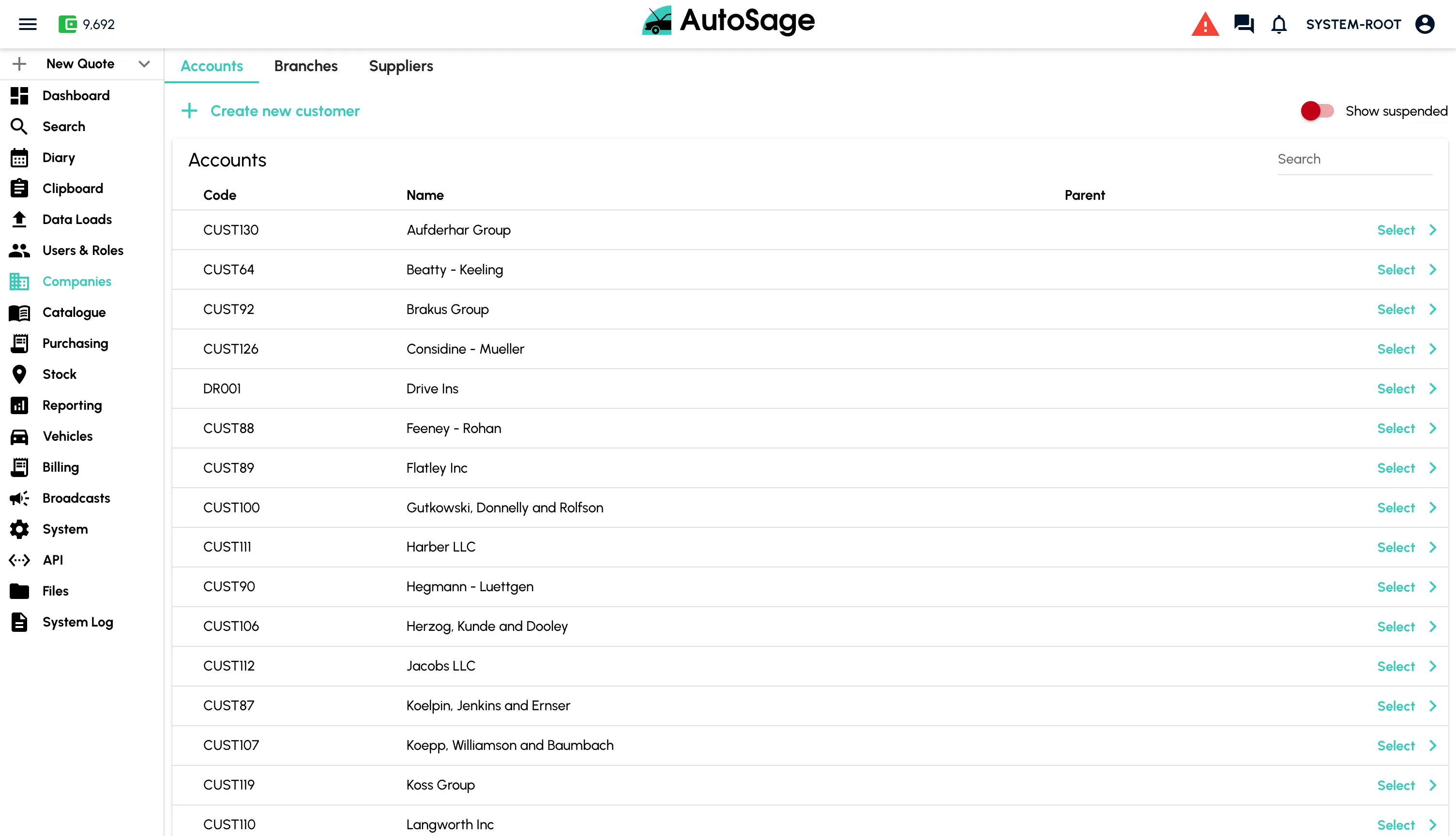 Garage software displaying customer records, vehicle history and previous jobs