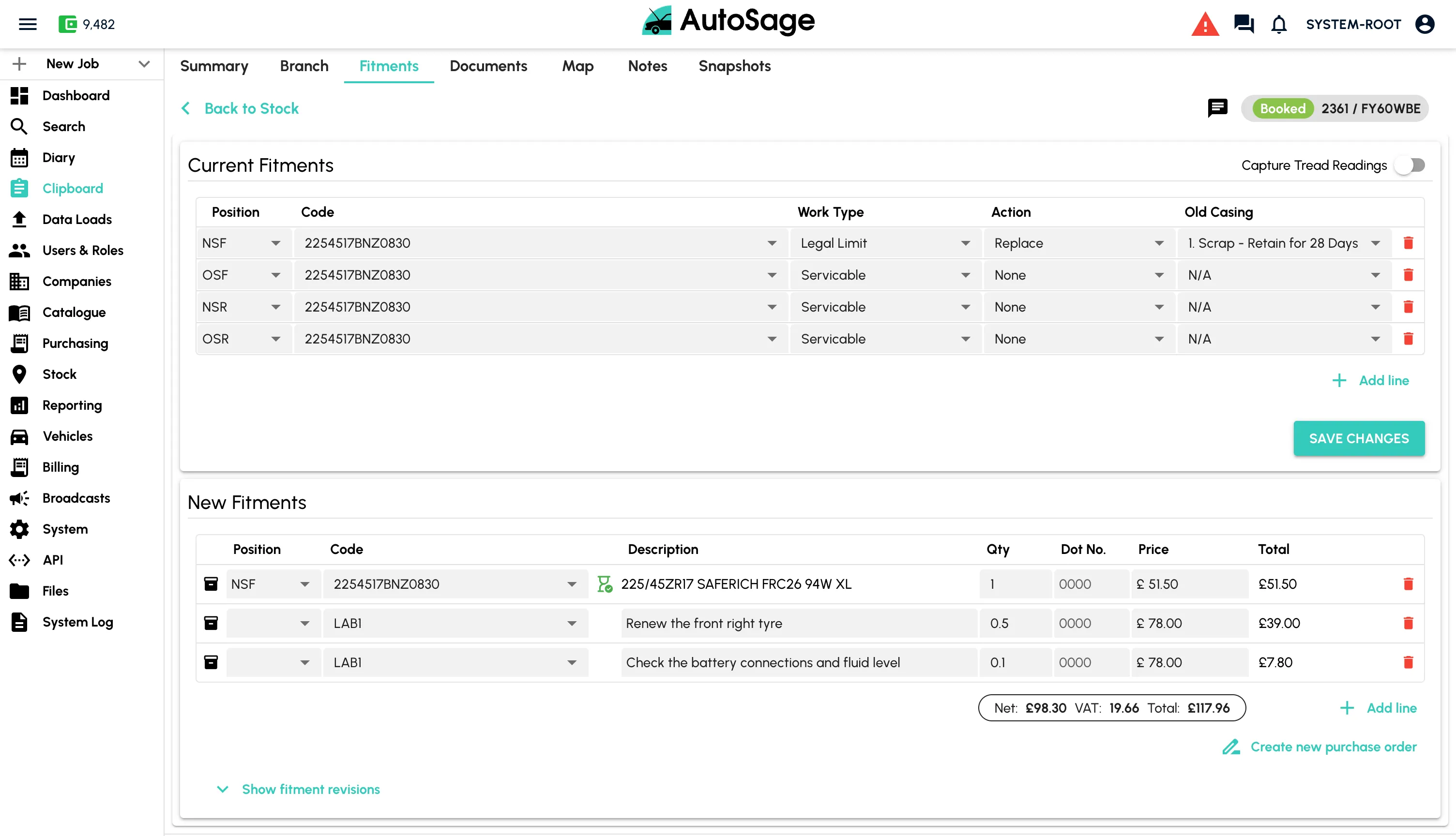 Set fitments, order parts and cost the labour - step 4