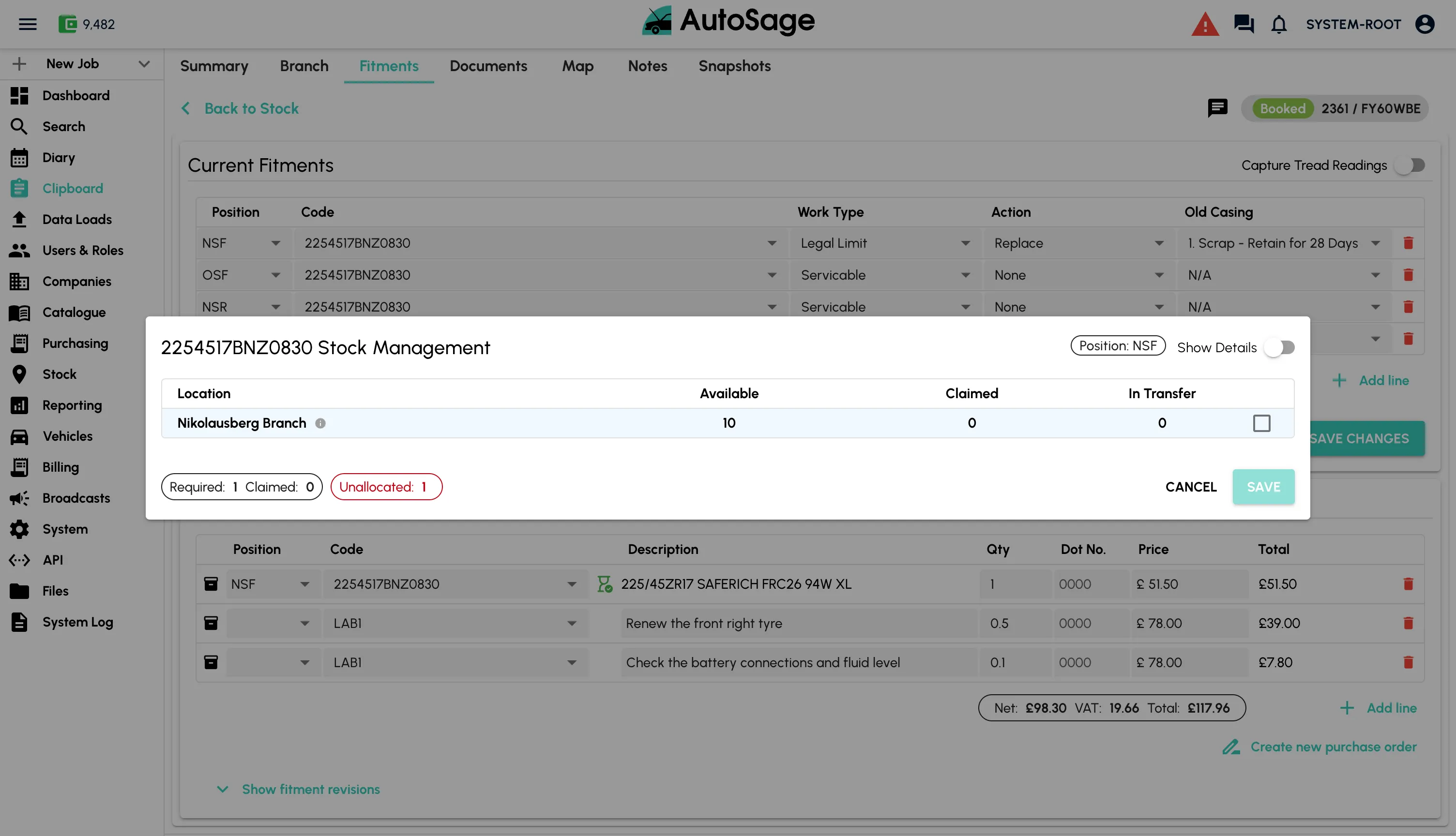 Set fitments, order parts and cost the labour - step 5