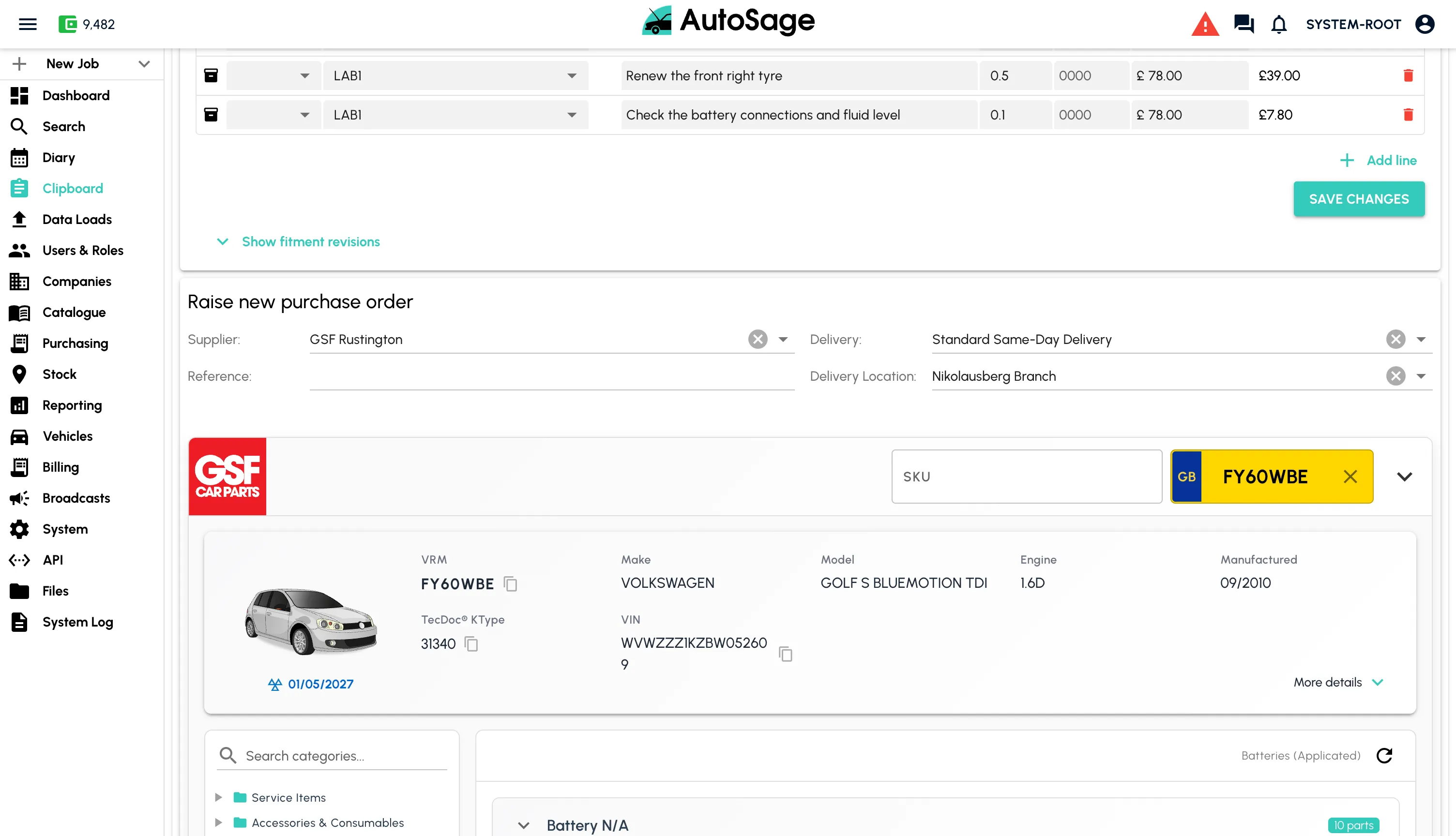 Set fitments, order parts and cost the labour - step 6